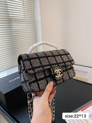 Chanel CF Quilted Rhinestone Flap Bag Black view 2
