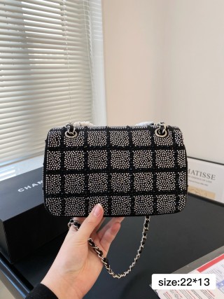 Chanel CF Quilted Rhinestone Flap Bag Black view 3