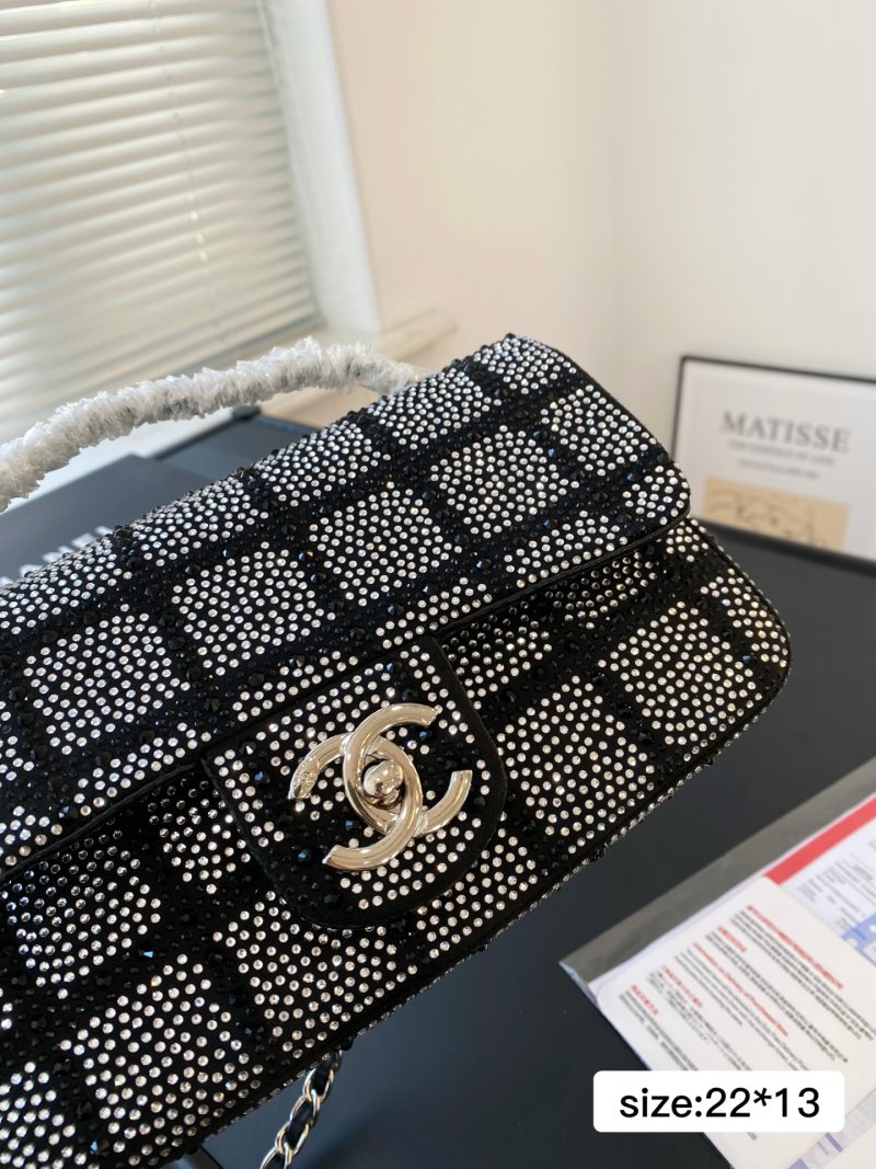Chanel CF Quilted Rhinestone Flap Bag Black view