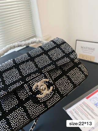 Chanel CF Quilted Rhinestone Flap Bag Black view 4