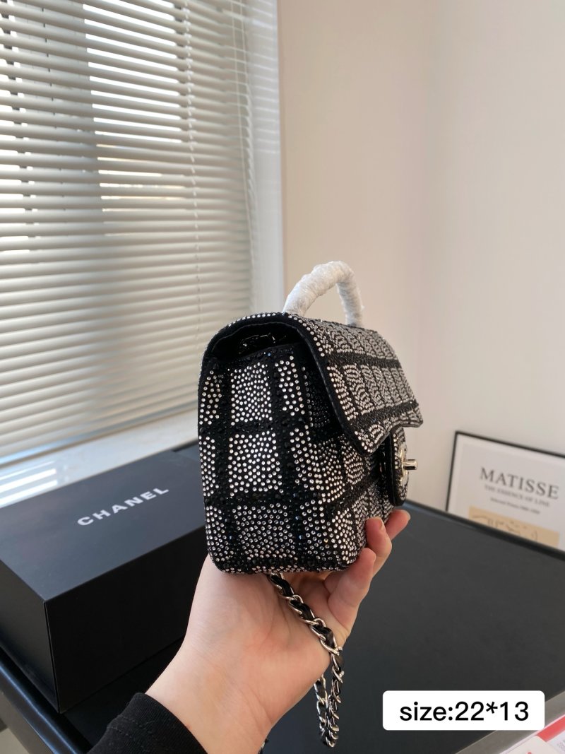 Chanel CF Quilted Rhinestone Flap Bag Black view