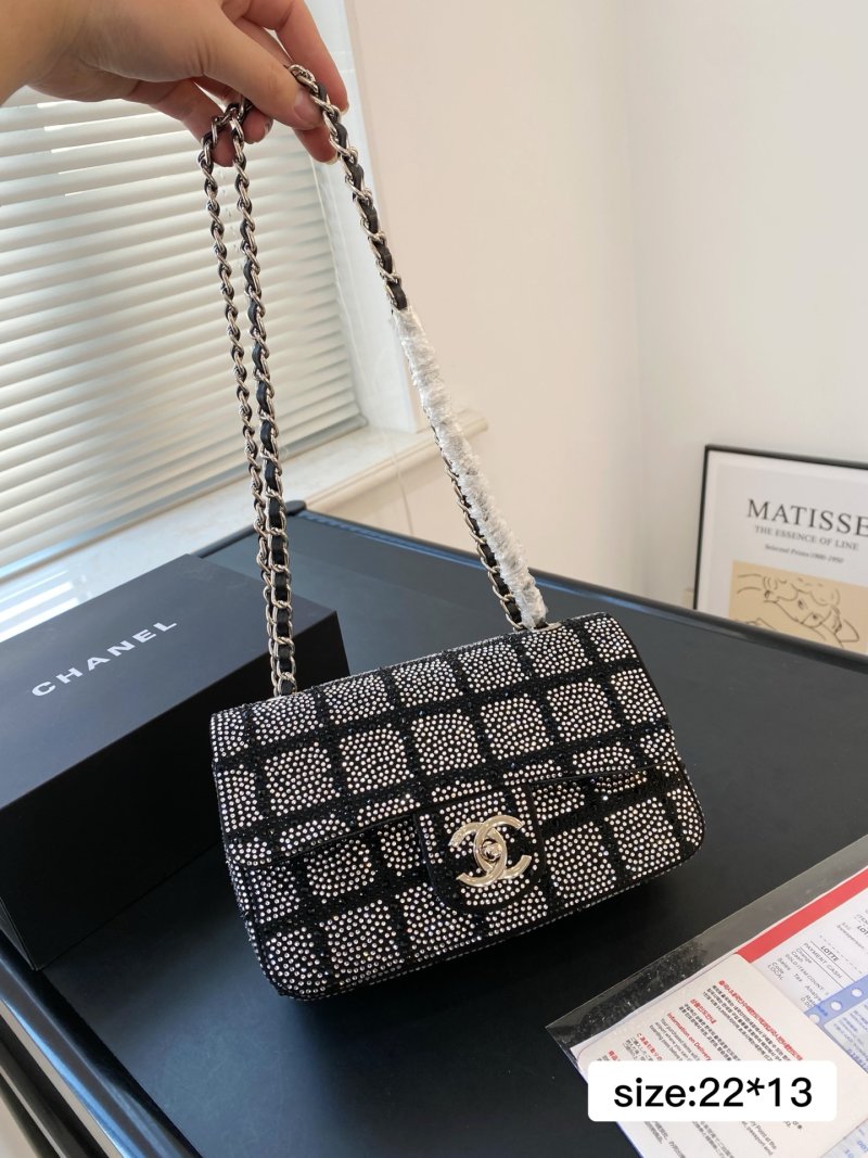 Chanel CF Quilted Rhinestone Flap Bag Black view