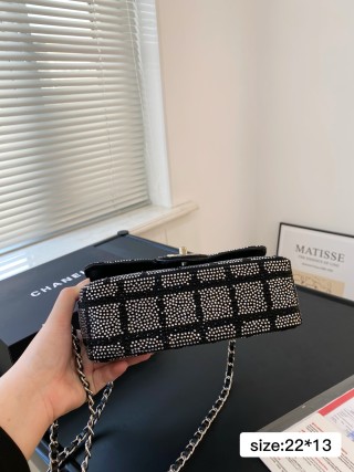 Chanel CF Quilted Rhinestone Flap Bag Black view 8