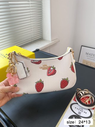 Coach Strawberry Crescent Shoulder Bag White view 2