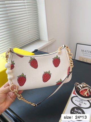 Coach Strawberry Crescent Shoulder Bag White view 3
