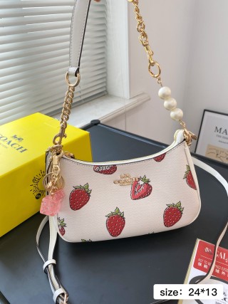 Coach Strawberry Crescent Shoulder Bag White view 6