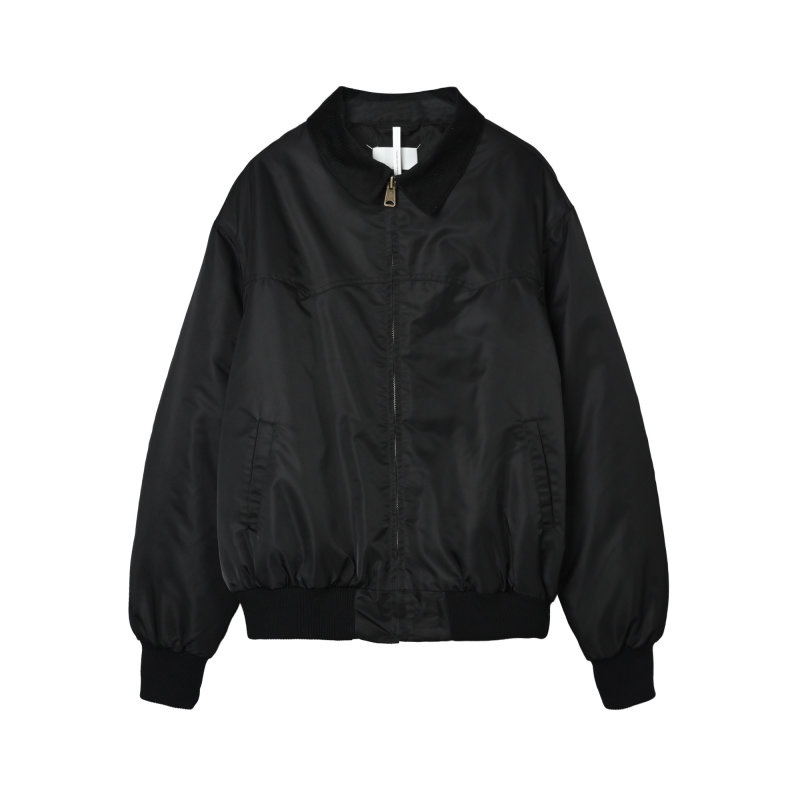 Black Puffer Bomber Jacket with Ribbed Cuffs view