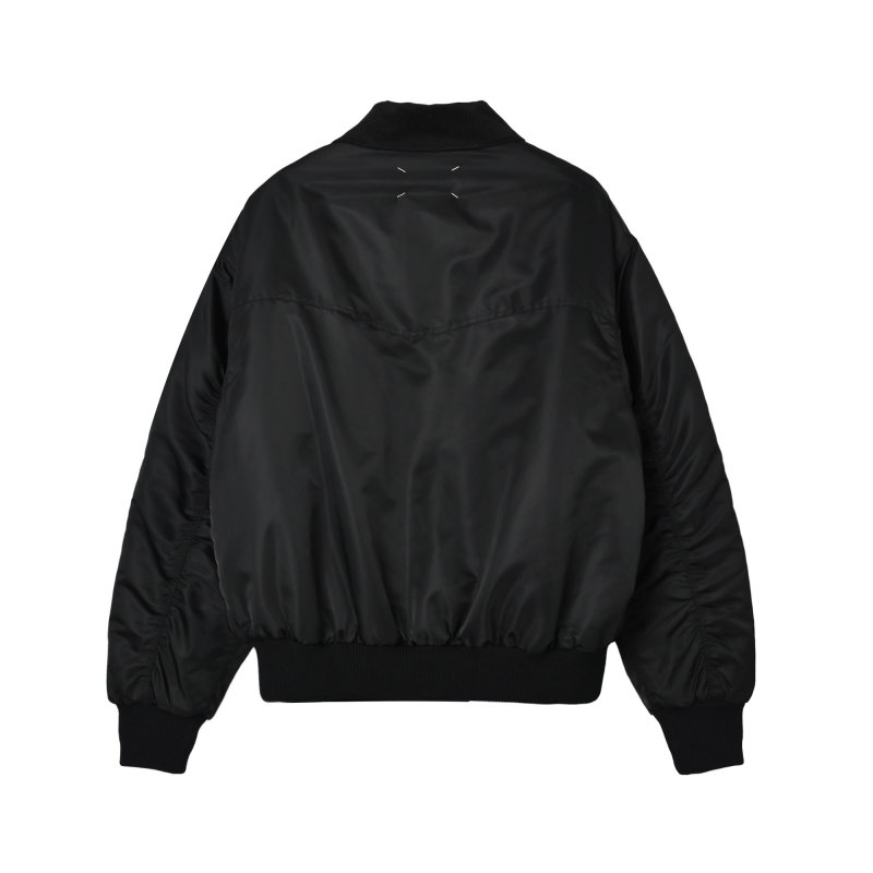 Black Puffer Bomber Jacket with Ribbed Cuffs view