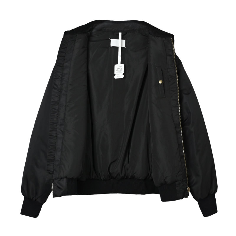 Black Puffer Bomber Jacket with Ribbed Cuffs view