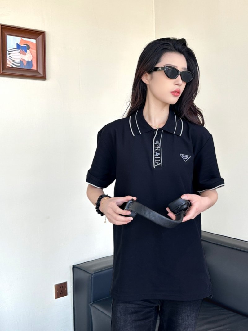 Prada Black Polo Shirt with Striped Collar view