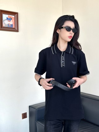 Prada Black Polo Shirt with Striped Collar view 4