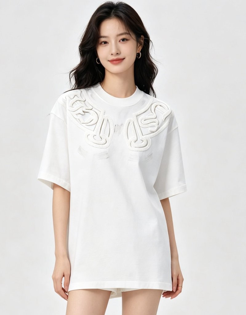 White Embroidered Graphic Short Sleeve T-Shirt