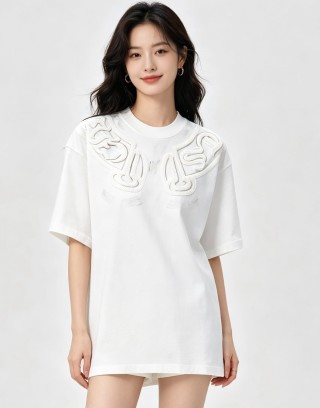 White Embroidered Graphic Short Sleeve T-Shirt