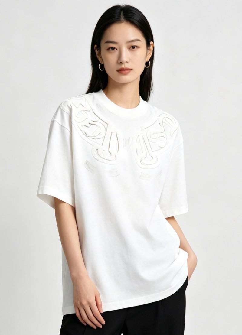 White Embroidered Graphic Short Sleeve T-Shirt view