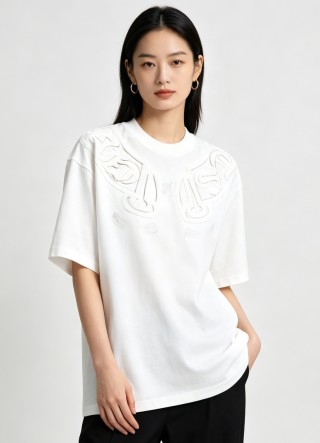 White Embroidered Graphic Short Sleeve T-Shirt view 2