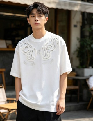 White Embroidered Graphic Short Sleeve T-Shirt view 3