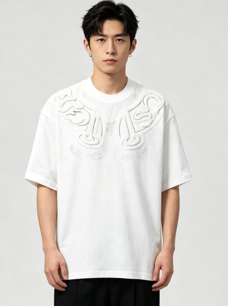 White Embroidered Graphic Short Sleeve T-Shirt view