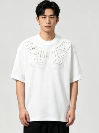 White Embroidered Graphic Short Sleeve T-Shirt view 4