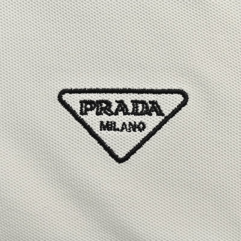 Prada White Short-Sleeve Polo Shirt with Striped Collar view