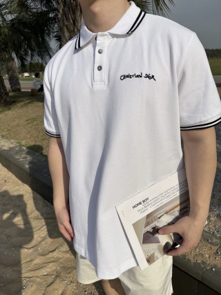 White Polo Shirt with Contrast Trim view 6