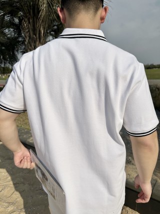 White Polo Shirt with Contrast Trim view 7