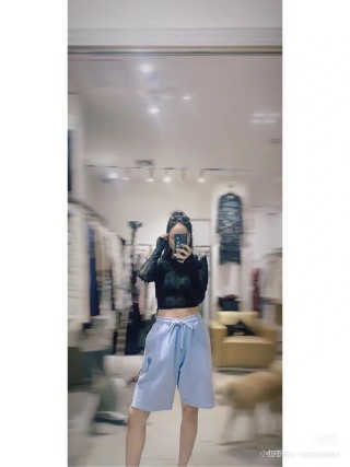 Light Blue Drawstring Shorts with Embroidered Detail view 3