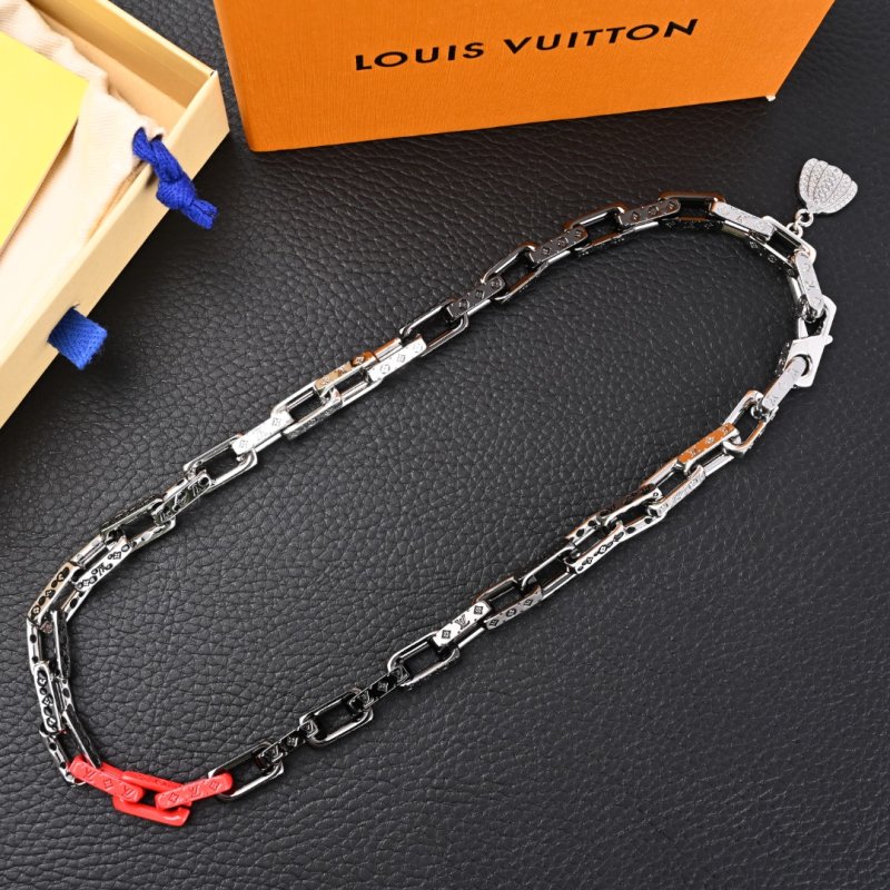 Louis Vuitton LV Chain Necklace Black Red Color Block