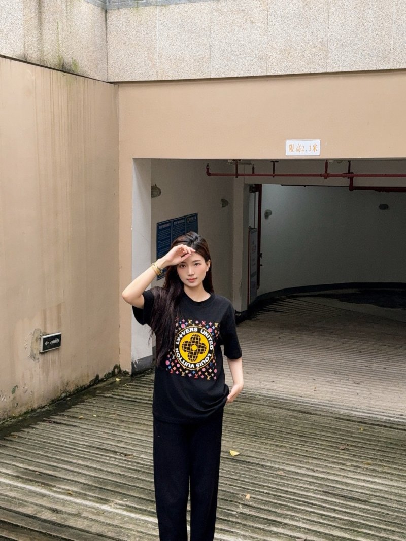Black Graphic Print Short Sleeve T-Shirt with Colorful Logo Design view