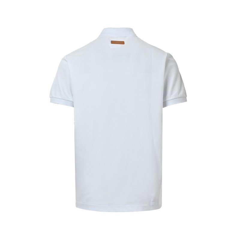 Cream Colorblock Polo Shirt with Brown & Blue Stripe view