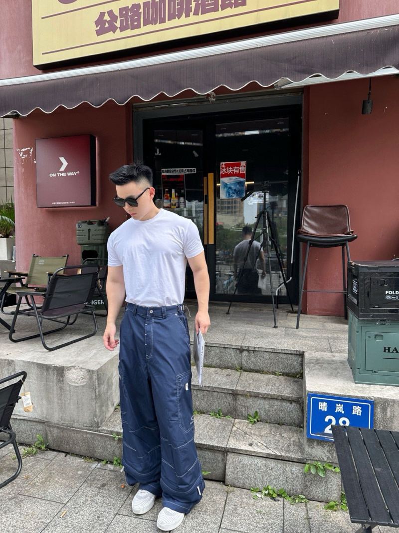 Navy Wide-Leg Cargo Pants