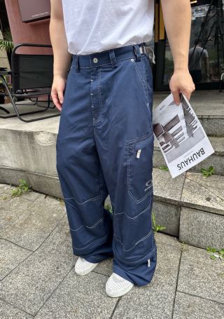 Navy Wide-Leg Cargo Pants view 3