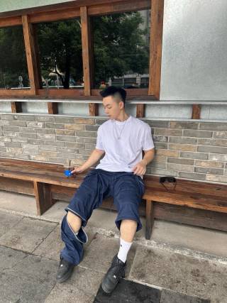 Navy Wide-Leg Cargo Pants view 5