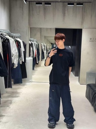 Navy Wide-Leg Cargo Pants view 6