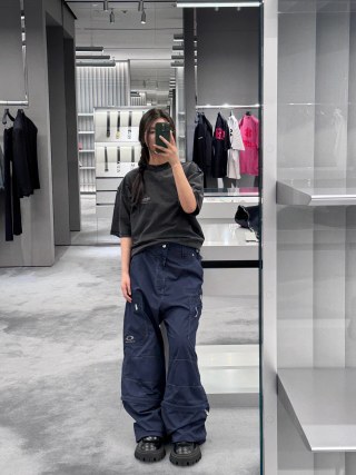 Navy Wide-Leg Cargo Pants view 7