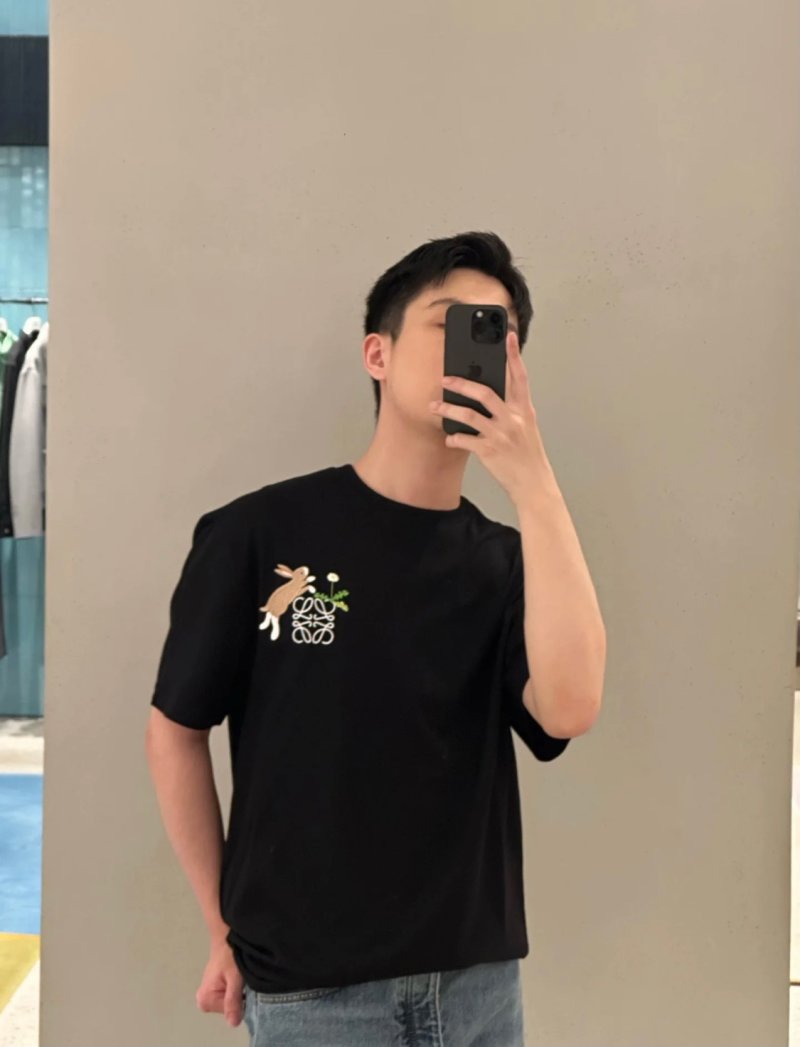 Loewe Black T-Shirt with Embroidered Anagram Logo