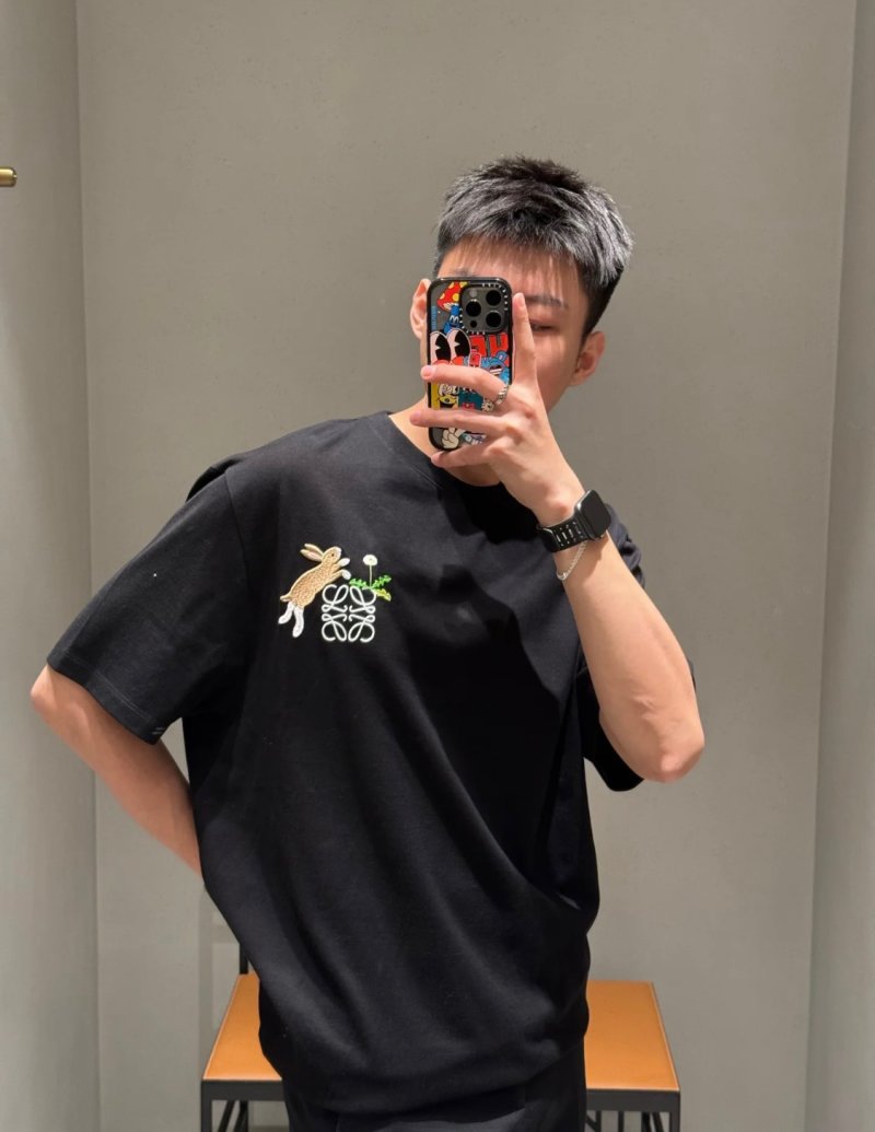 Loewe Black T-Shirt with Embroidered Anagram Logo view