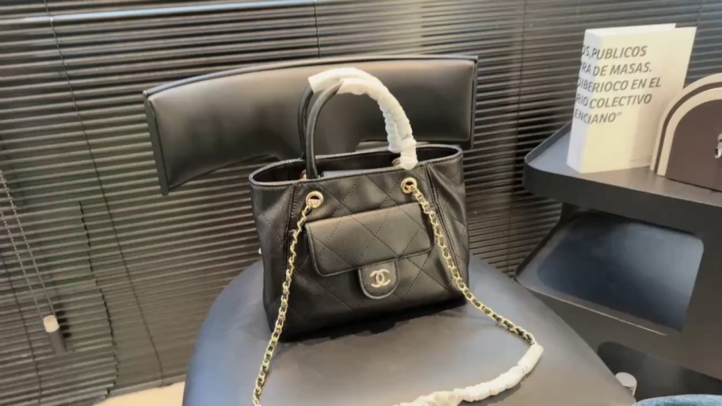 Chanel Black Quilted Leather Top Handle Bag with Gold Chain