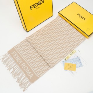 Fendi FF Monogram Wool Cashmere Scarf Beige