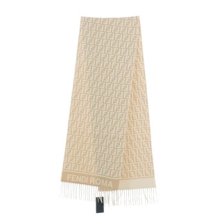 Fendi FF Monogram Wool Cashmere Scarf Beige view 2