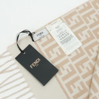 Fendi FF Monogram Wool Cashmere Scarf Beige view 4