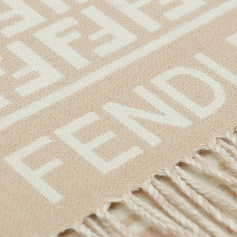 Fendi FF Monogram Wool Cashmere Scarf Beige view