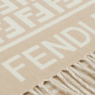 Fendi FF Monogram Wool Cashmere Scarf Beige view 5