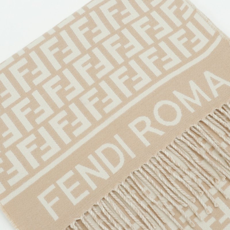 Fendi FF Monogram Wool Cashmere Scarf Beige view