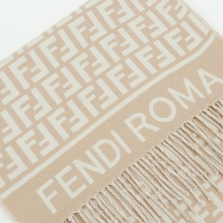 Fendi FF Monogram Wool Cashmere Scarf Beige view 6