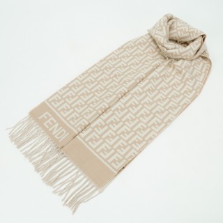 Fendi FF Monogram Wool Cashmere Scarf Beige view 7