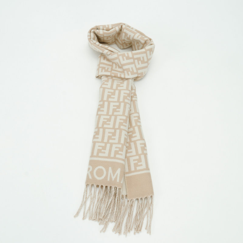Fendi FF Monogram Wool Cashmere Scarf Beige view