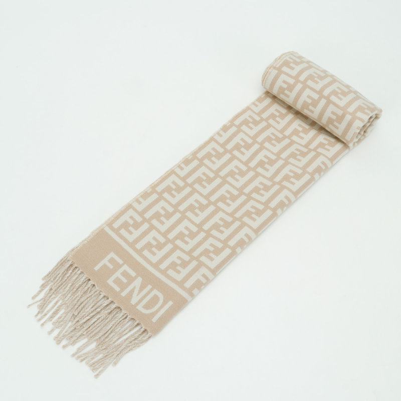 Fendi FF Monogram Wool Cashmere Scarf Beige view