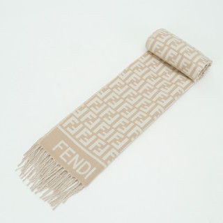 Fendi FF Monogram Wool Cashmere Scarf Beige view 9