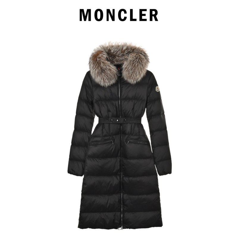 Black Quilted Puffer Down Jacket with Fur Collar view
