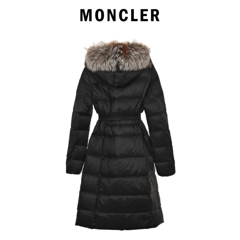 Black Quilted Puffer Down Jacket with Fur Collar view